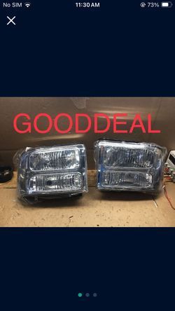 #OH76  FIT 2005-2007 Ford F-250 / F-350 + Super Duty Chrome Out Halogen Headlight Head Lights Pair Set