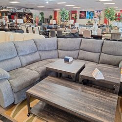 818... Dark Grey Sectional Reclinig 