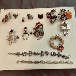 Cat Lovers Holiday Pins Brooches And Bracelets