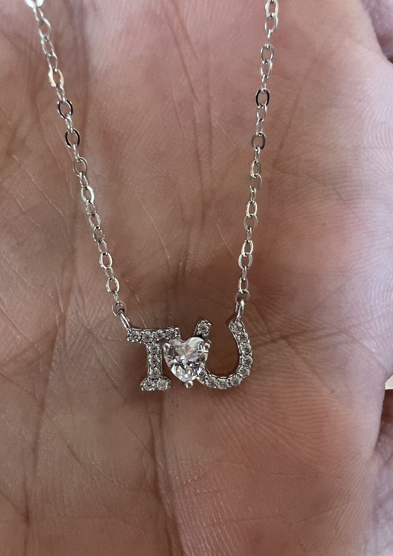 925 Sterling Silver CZ Heart Stones I❤️U Necklace