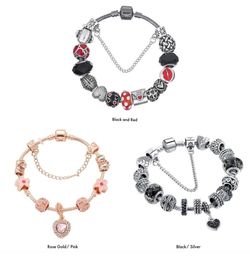 GENUINE MURANO STYLE GLASS & STAINLESS STEEL CHARM BRACELET 8" + 2" EXTENDER 