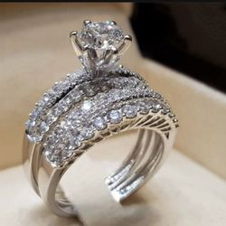 *VALENTINE GIFT ❤️* 2 PC Created White Topaz Engagement Wedding Ring Set SZ  6/7/8/9/10/11/12 *See My Other 800 Items *