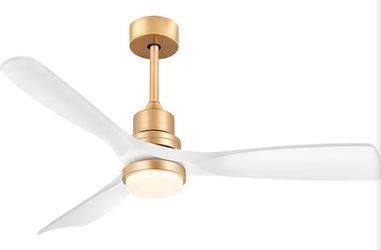 52” White & Gold Ceiling Fan w/ Light & 6 Speed Remote, 3 Downrods, 3 blades Gold Fan Reversible Quiet DC Motor