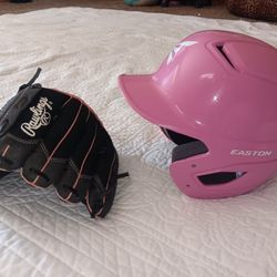 Easton Helmet Size 6 1/4-6 7/8 & Rawlings Glove  Size 10 1/2 Inch