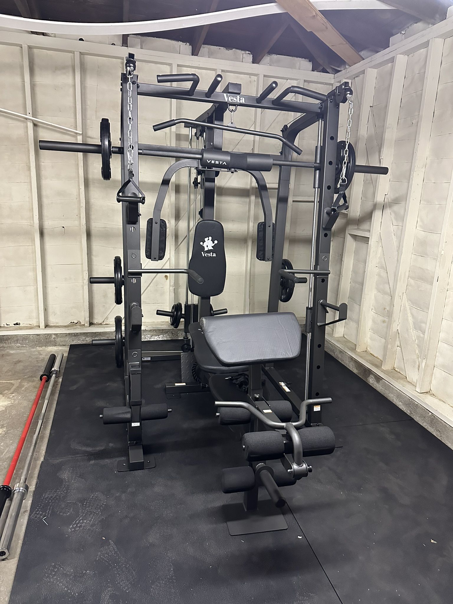 Smith Machine 1001 w/Bench Attachment | 230lb Bumpers Olympic Weights | 7ft Olympic Bar | Gym Equipment | FREE DELIVERY🚚