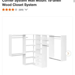 Closet Evolution Ultimate 84 in. W - 115 in. W White Corner System Wall Mount 18-Shelf Wood Closet System