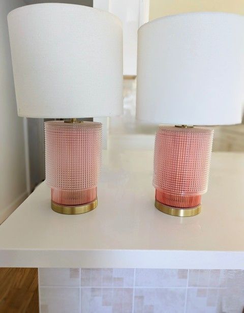 Anthropologie Geraldine Set of 2 Table Lamps white, glass, Brass