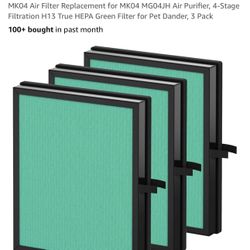 MK04 Air Filter Replacement for MK04 MG04JH Air Purifier, 4-Stage Filtration H13 True HEPA Green Filter for Pet Dander, 3 Pack