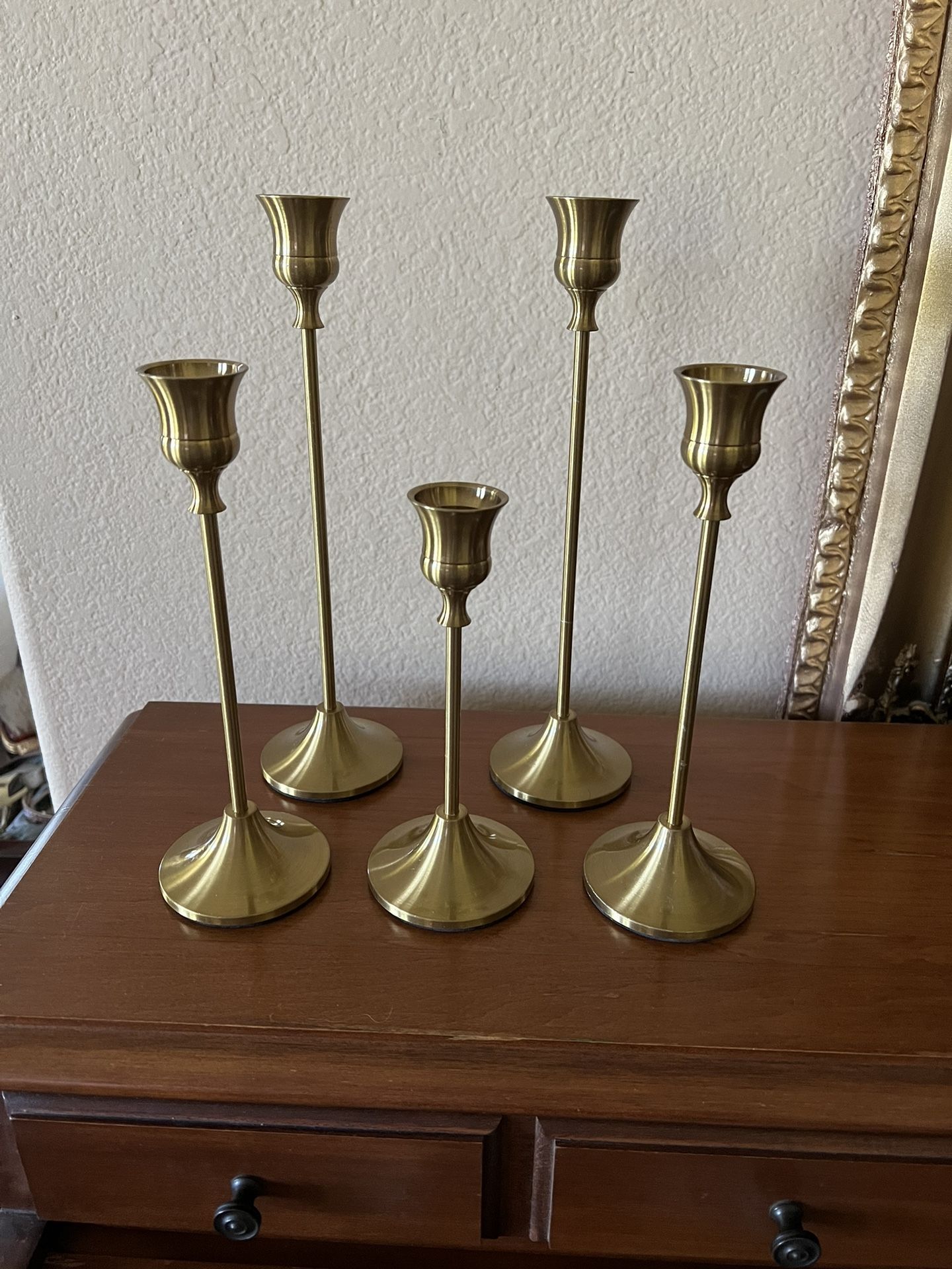 Set Of 5 Gold Candle Holder