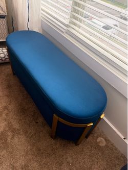 Navy Velvet Ottoman with Gold Legs