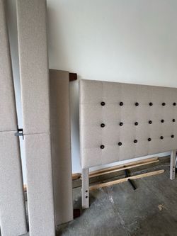 Full Size Beige and Dark Walnut Bed Frame