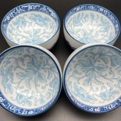 Vtg Oriental China White/Blue Ceramic Bowls Set of 4
