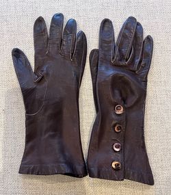 Vintage 1940s 1950s Bacmo Brown Leather Gloves Mother Of Pearl Buttons Size 6