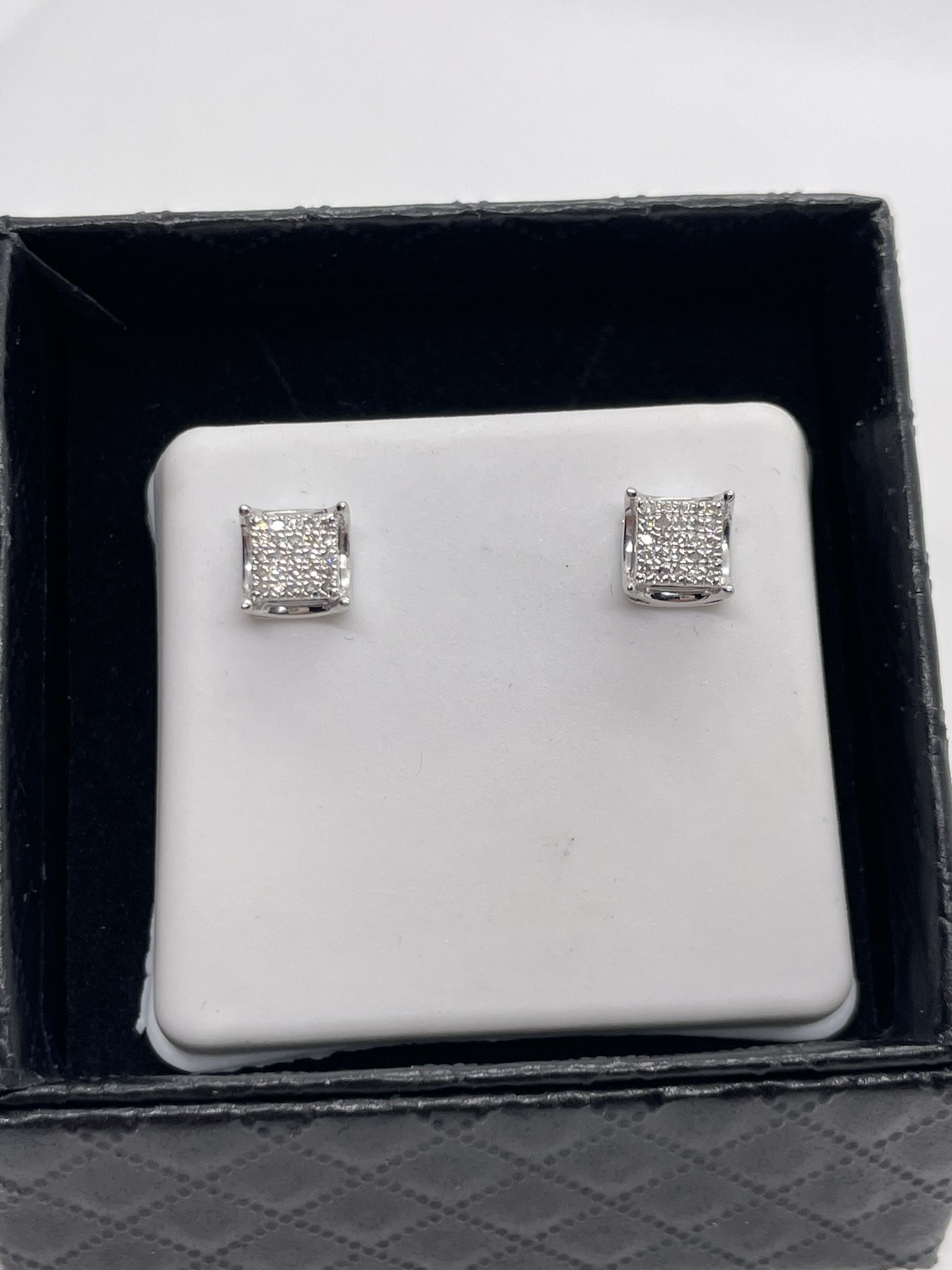 Square Diamond Earrings & 925 Silver