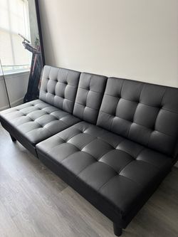 Black Faux Leather Futon Sofa Bed Couch