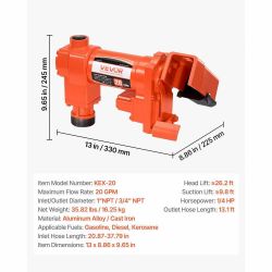 Fuel Transfer Pump, 12V DC 20 GPM 1/4 HP Diesel Pump, Extractor Pumps with Manual Nozzle, Discharge Hose and Suction Pipe, tor Gasoline, Diesel, Keros