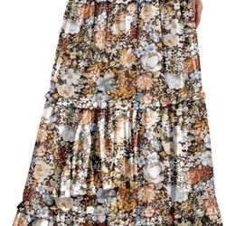 Women's Long Skirt Chiffon Elastic High Waist Floral Swing Boho Maxi Skirts
