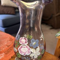Vintage Fenton for Tele-Flora Amethyst Hand Blown / Painted Ruffled Vase
