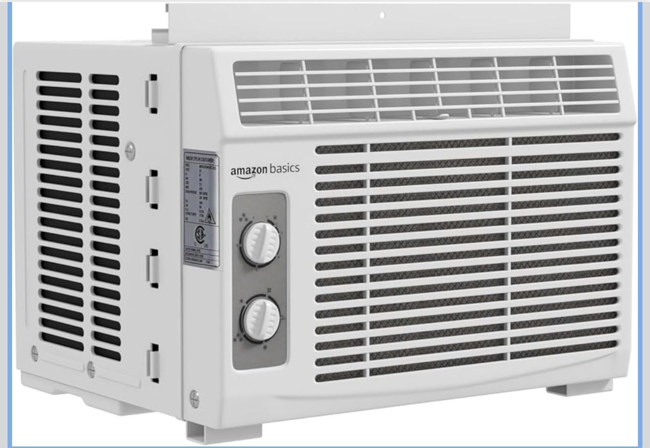 Amazon Basics 5000-BTU Small Window Air Conditioner, Up to 150 Sqf, Window AC Units with Cool and Fan Functions, Washable Filter