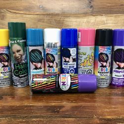 Lot of 8 Colored HairSprays & 1 Silly String