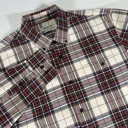 Orvis Mens Medium Beige Red Plaid Heritage Wash Button Down Long Sleeve Shirt
