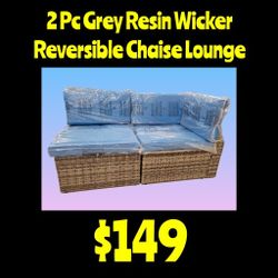 New 2 Pc Weathered Resin Wicker Reversible Chaise Lounge: Njft