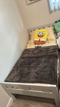 Gray Wooden Single Kids Bed Frame