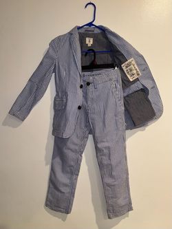 Lands’ End Boys Sz 8 Slim Seersucker Suit Blazer Jacket Pants