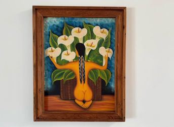 Diego Rivera Style Nude with Calla Lilies Framed Painting