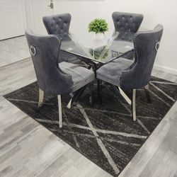 Dining Glass Table set With 4 Chairs velvet