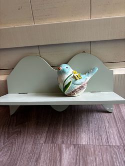 12 green folding shelf 3-4” deep with cement bird