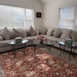 Set Of 3 Glass Top Circular Solid Iron-Ornamental Accent Tables☆Gilt Rope &Tassel☆Scroll Design