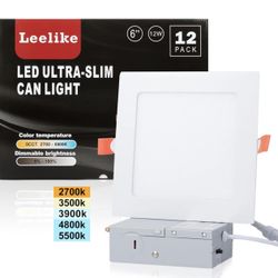 12 Pack 6 inch 12W Dimmable Square LED Can Light Retrofit with Junction Box