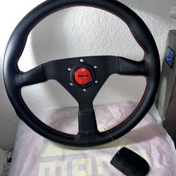 V1 MOMO Wheel W/ Horn cap & Red Stitching