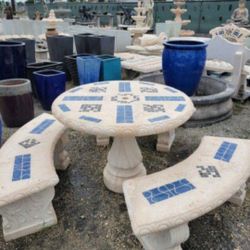 Concrete Mosaic Picnic Table with 3 Benches/ Outdoor Patio Furniture