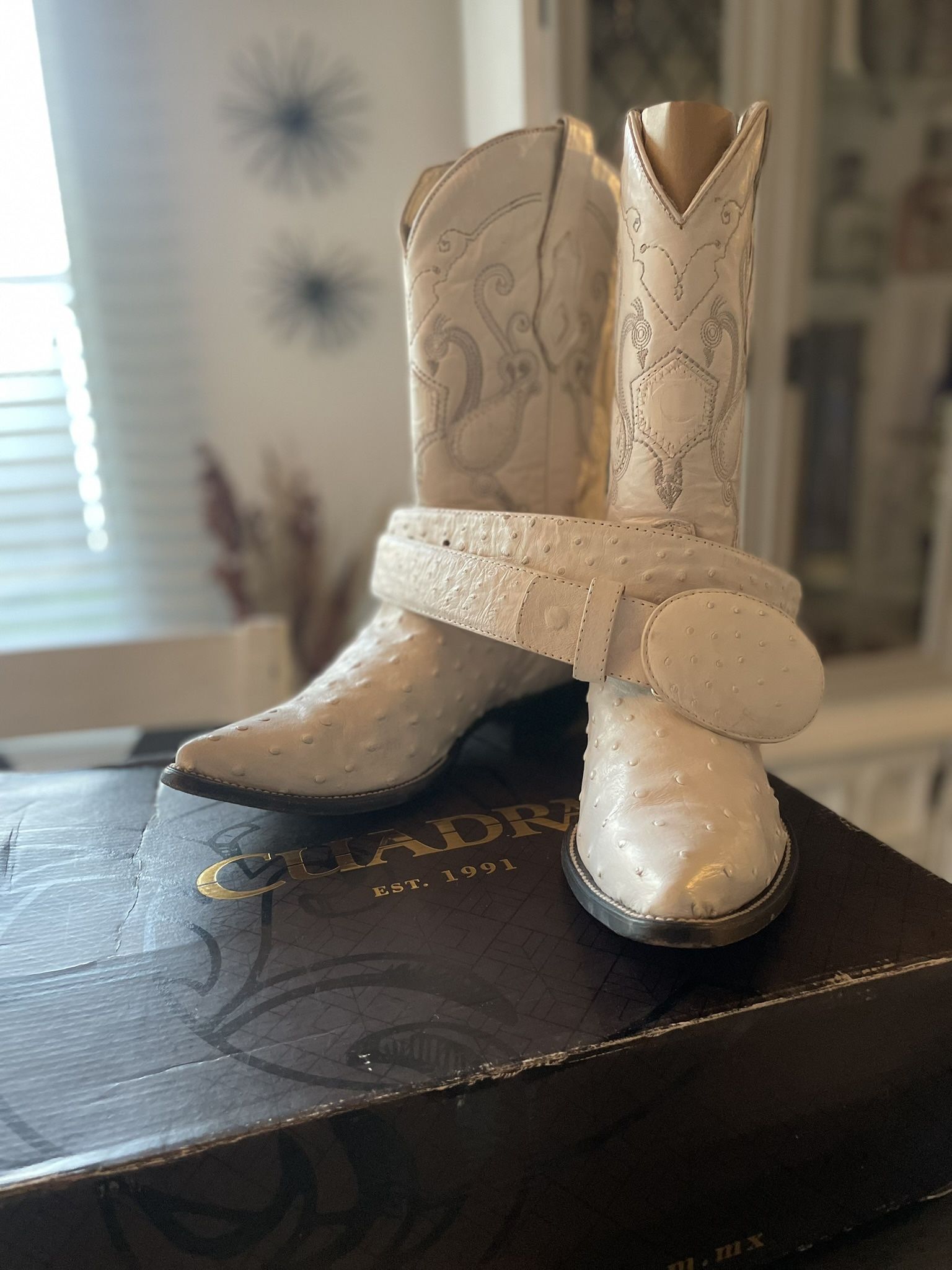 Botas De Avestruz Blancas Cuadra Unas Botas Vaqueras Botas Cuadra