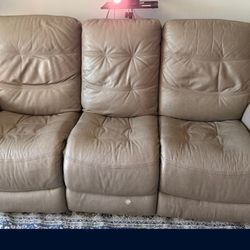 FLEXSTEEL Beige Recliner Sofa 3 Seater With Cup Holder
