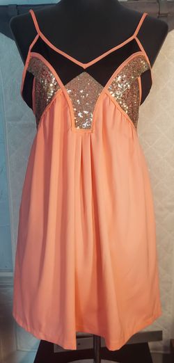 Tea & Cup Coral Mini Dress Gold Sequins Black Mesh NWT Large