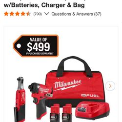 Milwaukee M12 FUEL 12V Lithium-Ion Cordless 3/8 in. Ratchet and 1/4 in. Impact Driver Kit (2-Tool) w/Batteries, Charger & Bag
