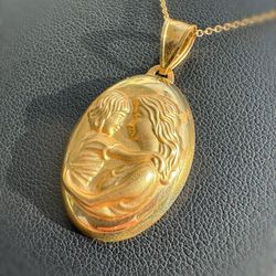 Jewelry 14k Yellow Gold Oval Mother and Child Pendant charm