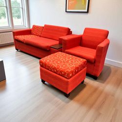 $125 for (1) Red Sofa Bed, Chair & Ottoman Living-room Set