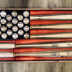 Wooden Baseball American Flag Art