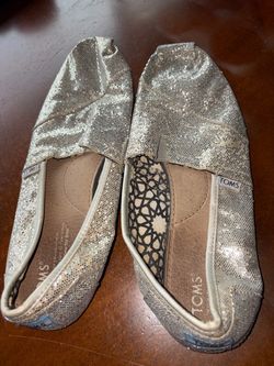 TOMS Silver Glitter Slip-On Flats