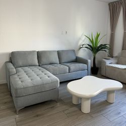 Modern Grey Tufted Reversible Sectional Sofa Chaise Lounge Couch