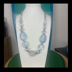 ✨ NY Silver & Blue Statement Beaded Necklace ✨