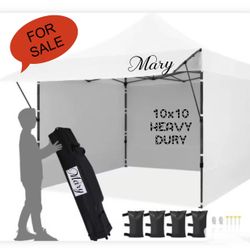 Pop Up 10x10Canopy Tent Heavy Duty with Awning, Sidewalls, Sand Bags and Rolling Bag.