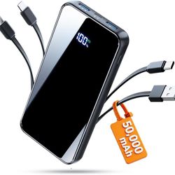 50000mAh Portable Charger, Built-in 4 Cables,22.5W Fast Charging Power Bank