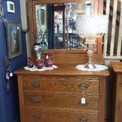 Antique Oak 3 Drawer Dresser With Mirror- Located In Shelton 