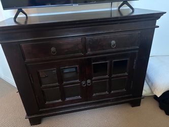 Dark Wood TV Stand/console table  with Glass Panel Doors