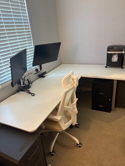 Varidesk sit stand and standard desk 72” by 30” plus file cabinets